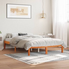 Cama sin colchón madera maciza de pino marrón cera 120x200
