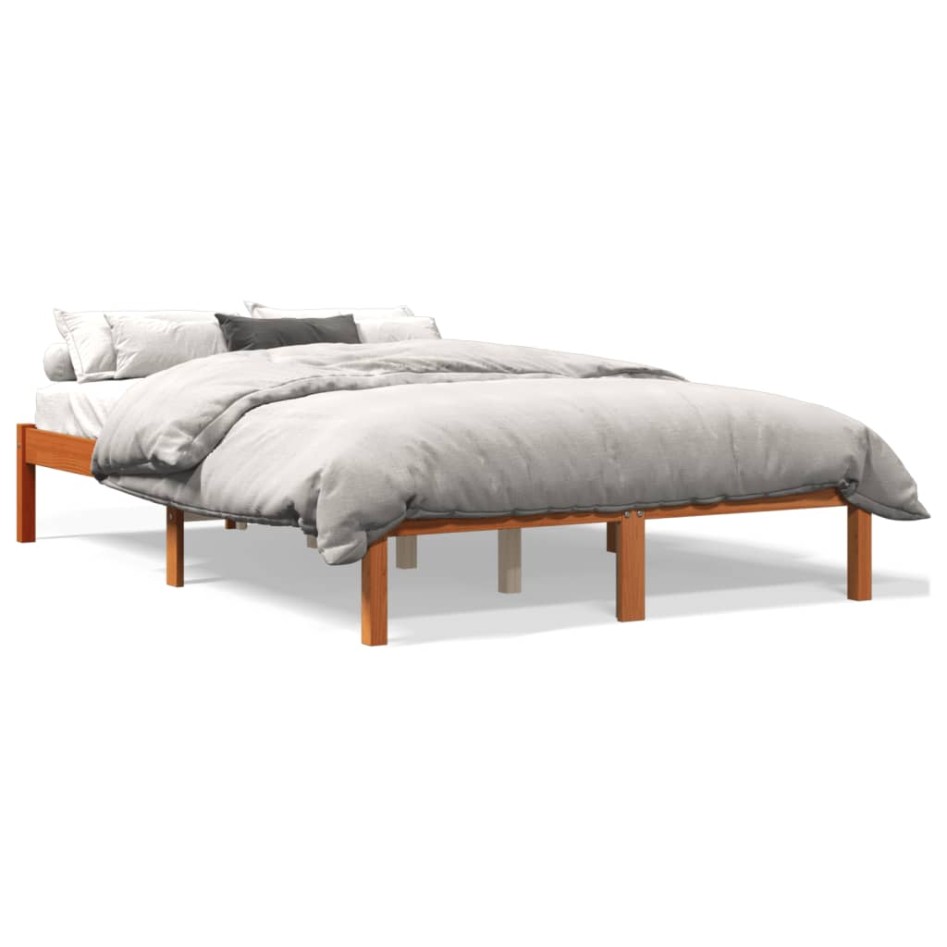 Cama sin colchón madera maciza de pino marrón cera 120x200