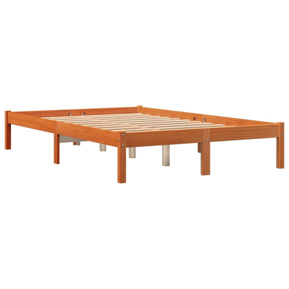 Cama sin colchón madera maciza de pino marrón cera 120x200