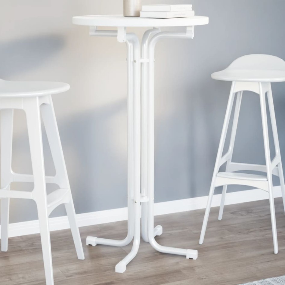 Mesa alta de comedor madera ingeniería y acero blanco