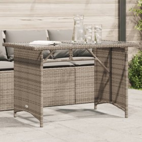 Mesa de jardín superficie de vidrio ratán PE gris 110x68x70