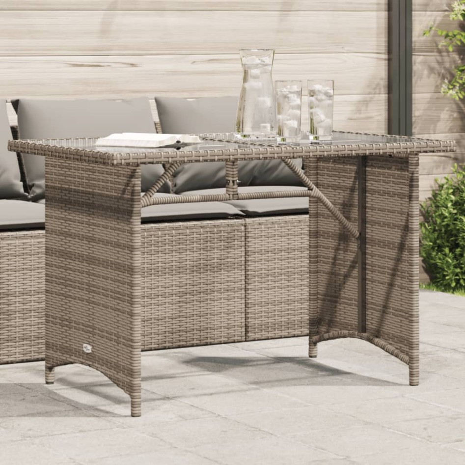 Mesa de jardín superficie de vidrio ratán PE gris 110x68x70