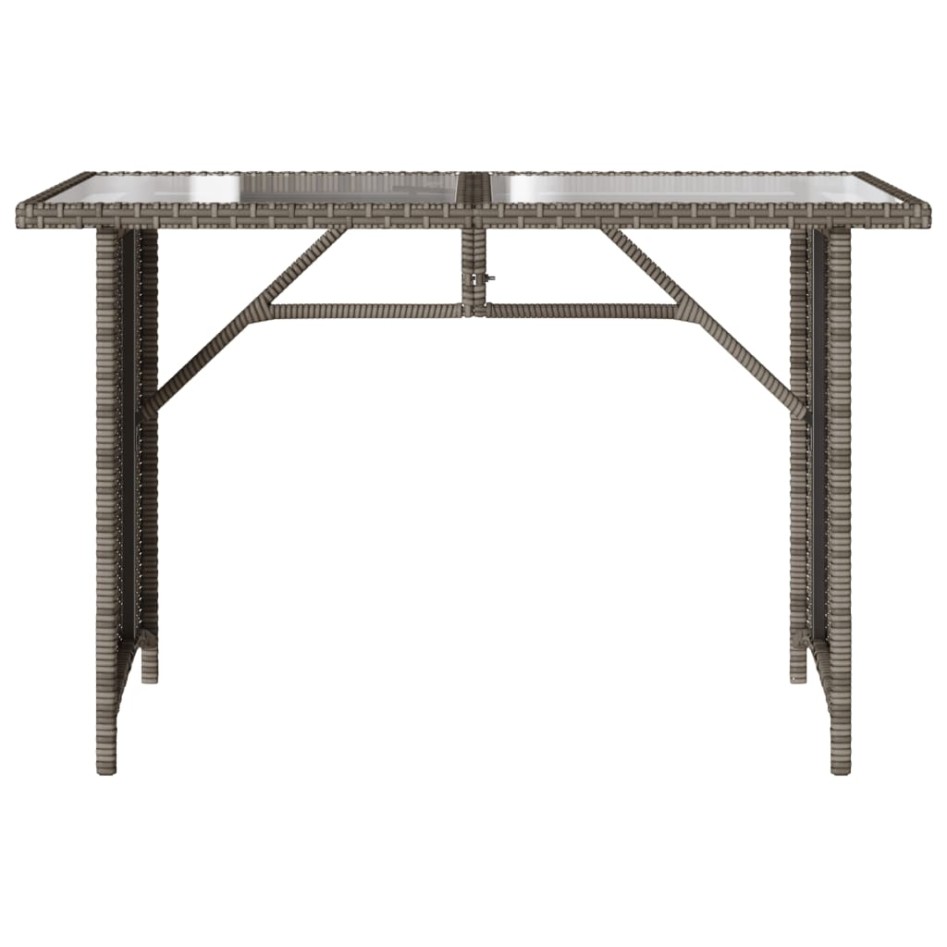 Mesa de jardín superficie de vidrio ratán PE gris 110x68x70