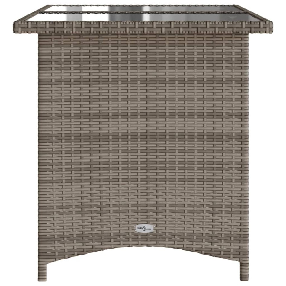 Mesa de jardín superficie de vidrio ratán PE gris 110x68x70