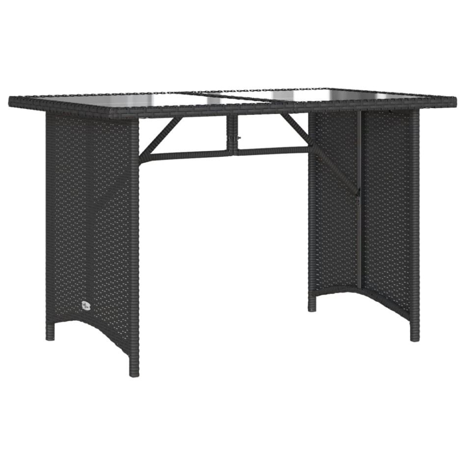 Mesa de jardín superficie de vidrio ratán PE negro 110x68x70