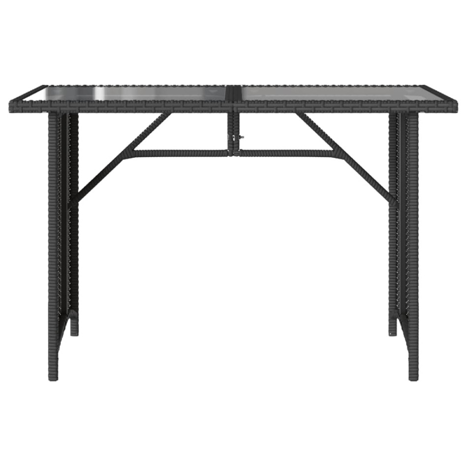 Mesa de jardín superficie de vidrio ratán PE negro 110x68x70