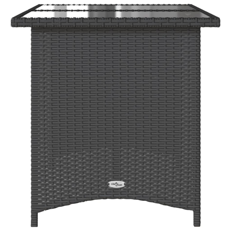 Mesa de jardín superficie de vidrio ratán PE negro 110x68x70