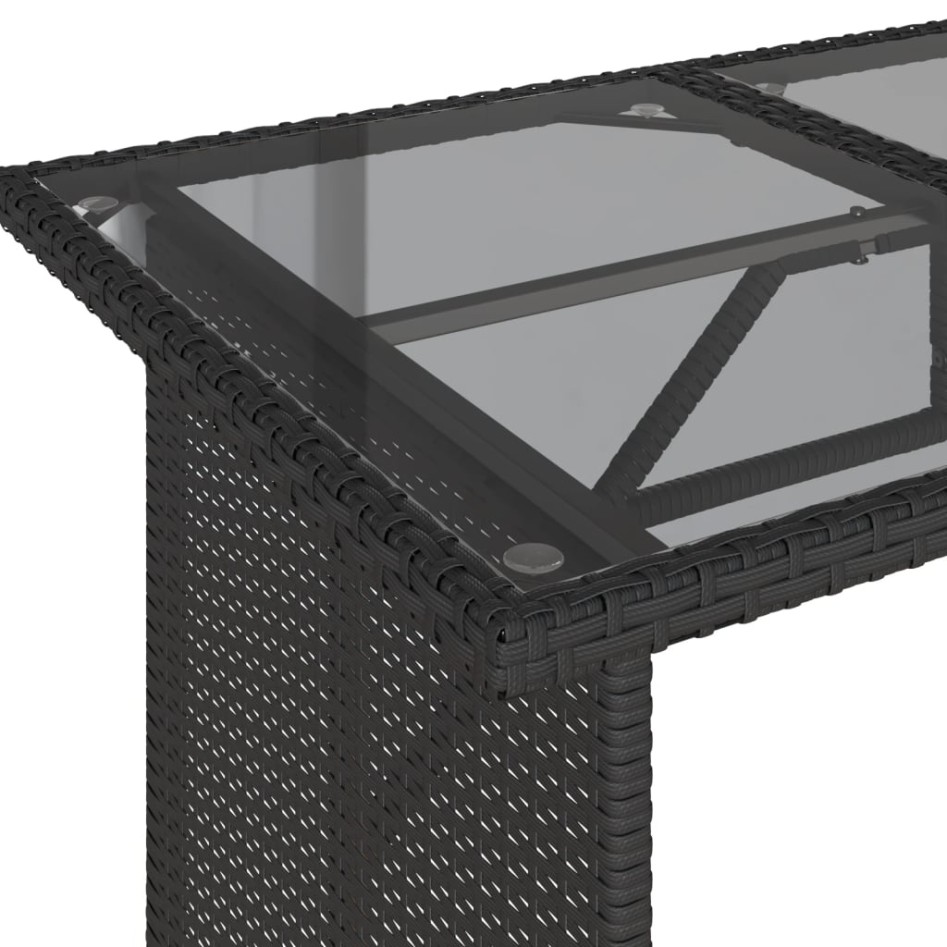 Mesa de jardín superficie de vidrio ratán PE negro 110x68x70