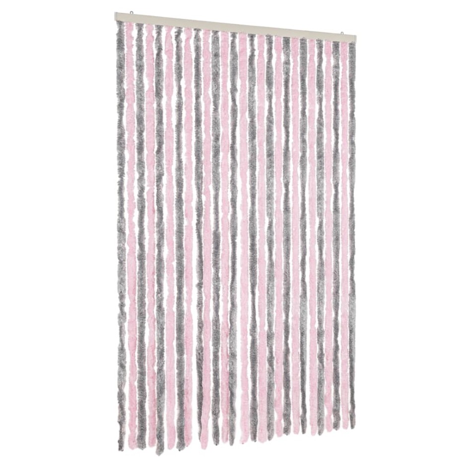 Cortina antimoscas chenilla gris plateado y rosa 118x220