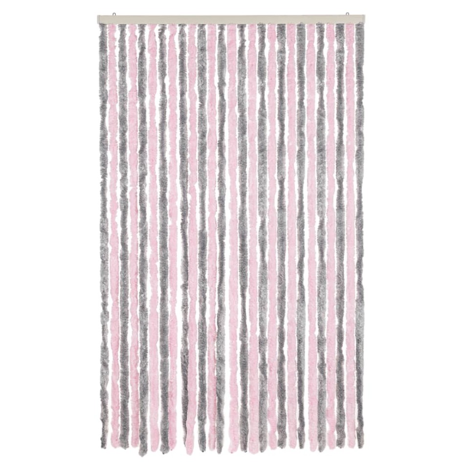 Cortina antimoscas chenilla gris plateado y rosa 118x220