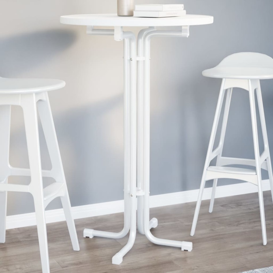 Mesa alta de comedor madera ingeniería y acero blanco