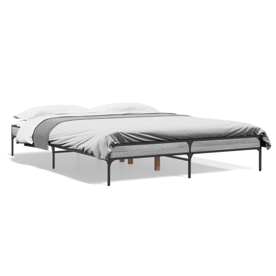 Estructura cama madera ingeniería metal gris Sonoma 140x200