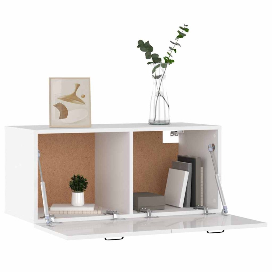 Armario de pared madera ingeniería blanco brillo 80x36,5x35