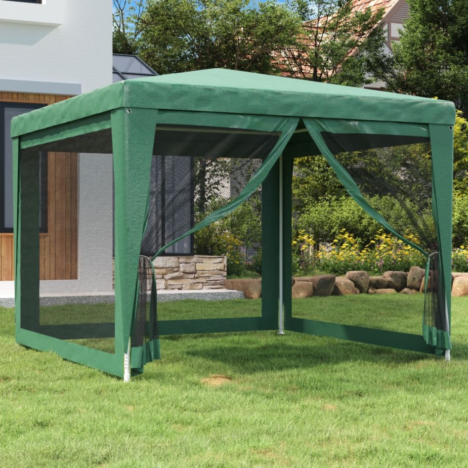 Carpa para fiestas con 4 paredes de malla HDPE verde 3x3