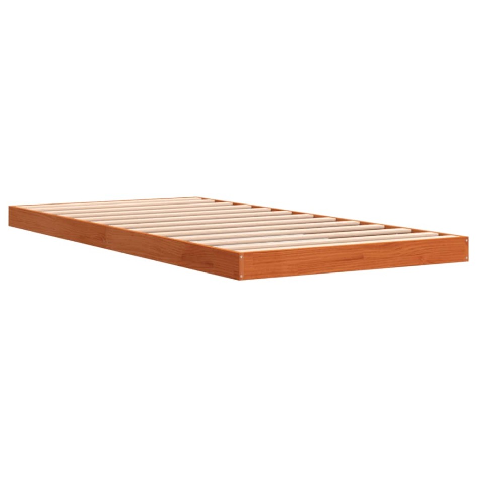 Estructura de cama madera maciza pino marrón cera 100x200