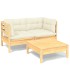 Muebles de jardín 3 piezas cojines madera de pino