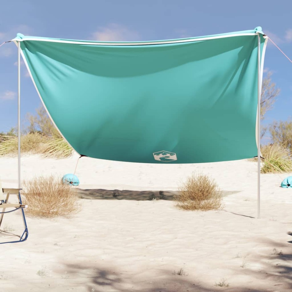 Toldo de playa con anclas de arena verde 304x300