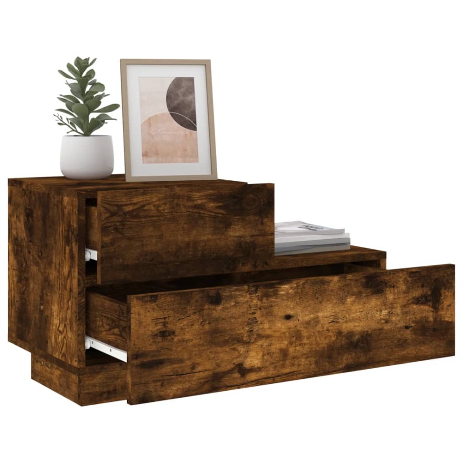 Mesita de noche con luces LED roble ahumado 70x36x40,5