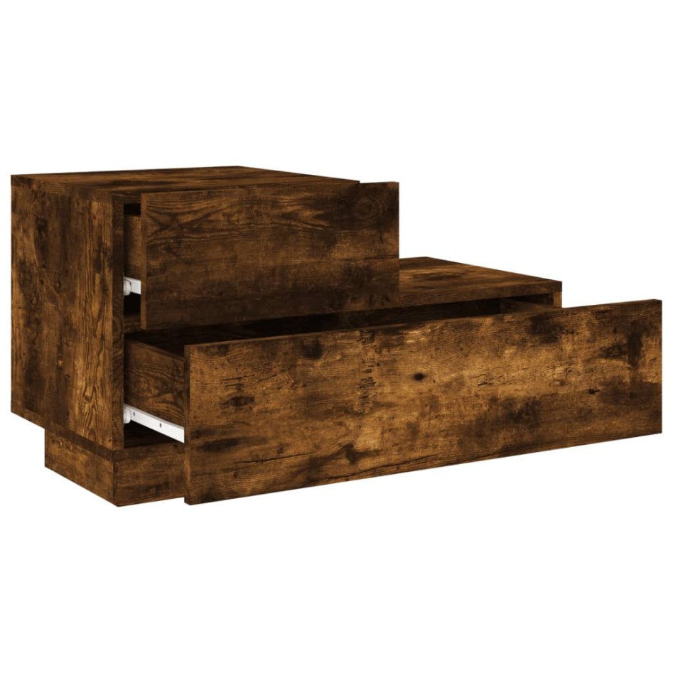 Mesita de noche con luces LED roble ahumado 70x36x40,5