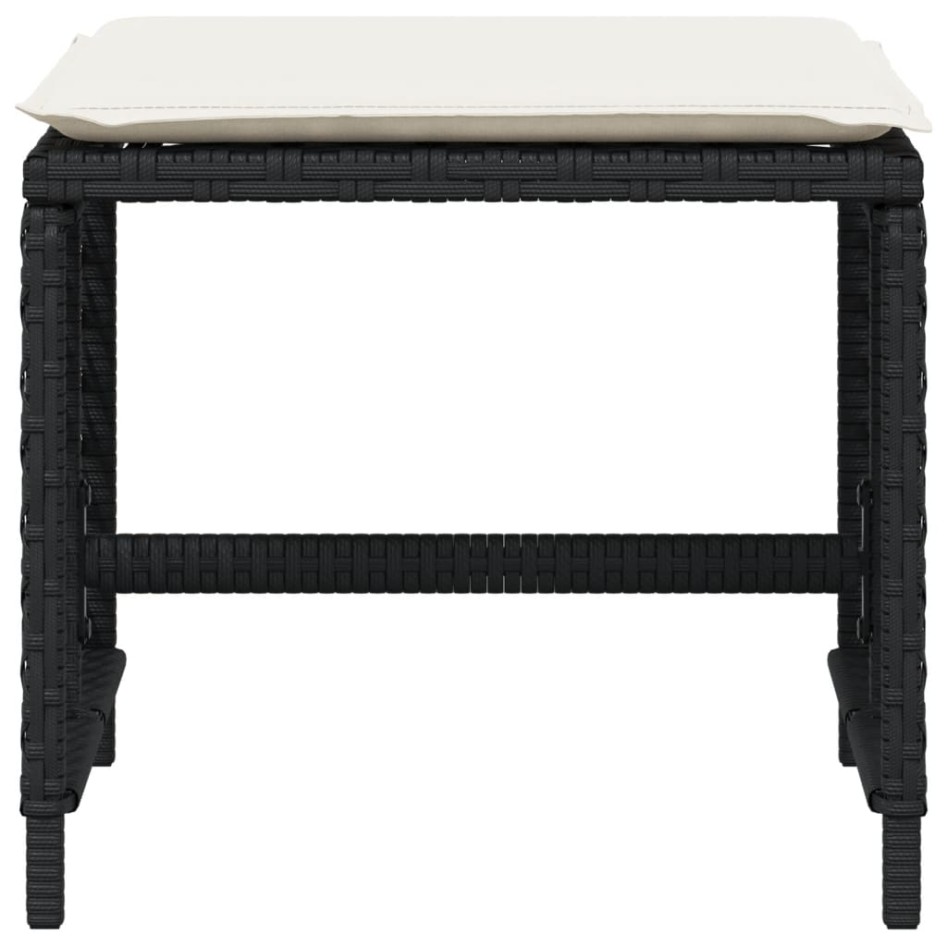 Taburetes de jardín con cojines 4 uds ratán PE negro