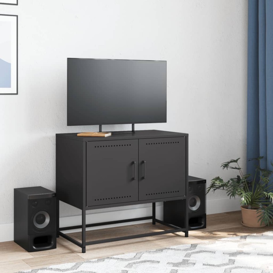 Mueble para TV de acero negro 68,5x39x60,5