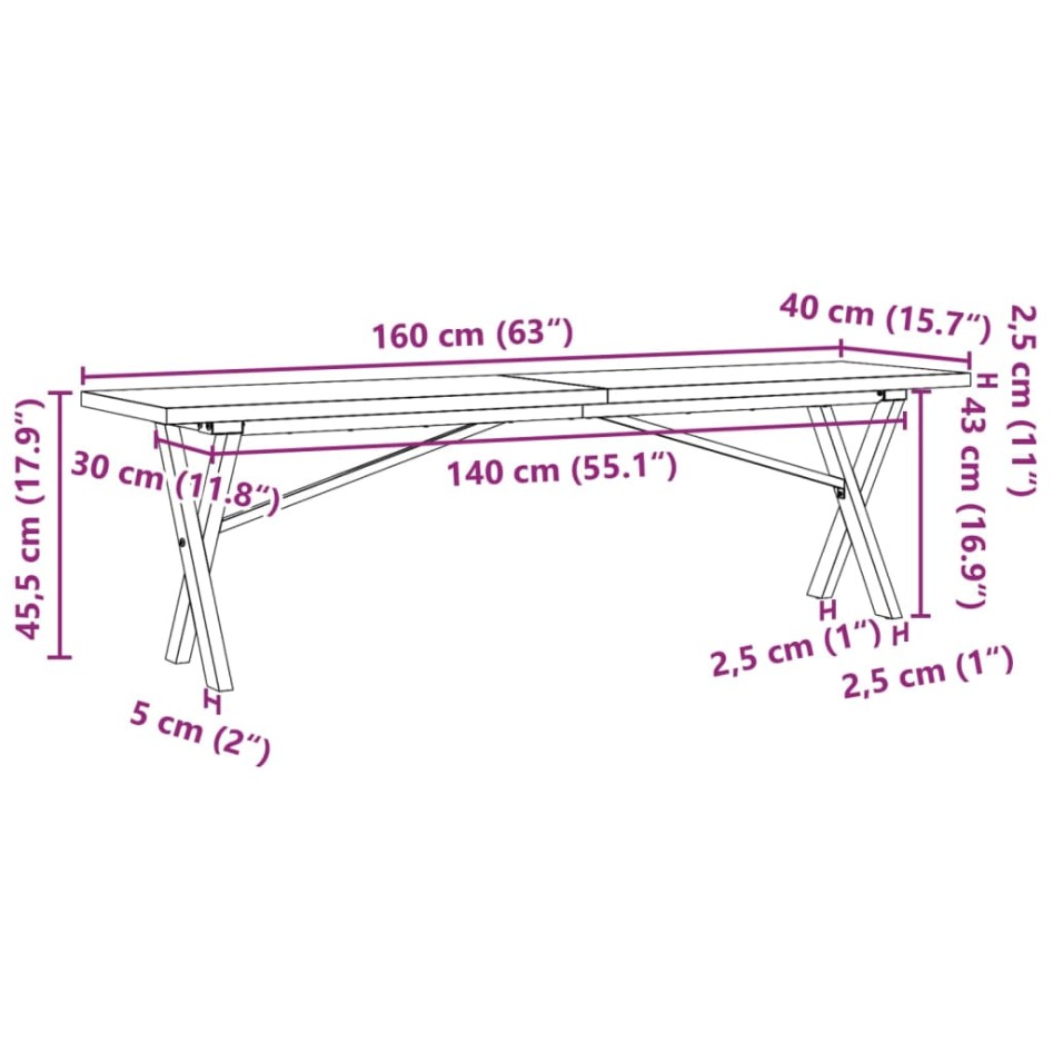 Mesa de centro marco X madera maciza pino y acero