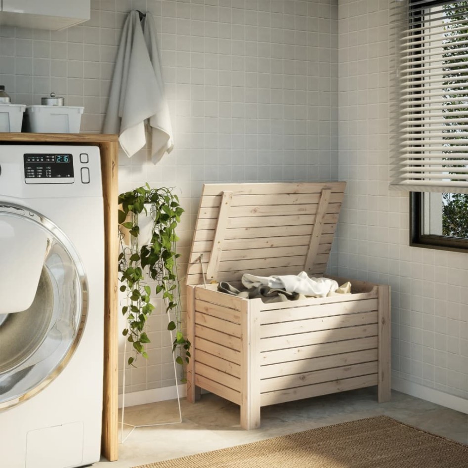 Caja de almacenaje con tapa RANA madera maciza pino 80x49x54