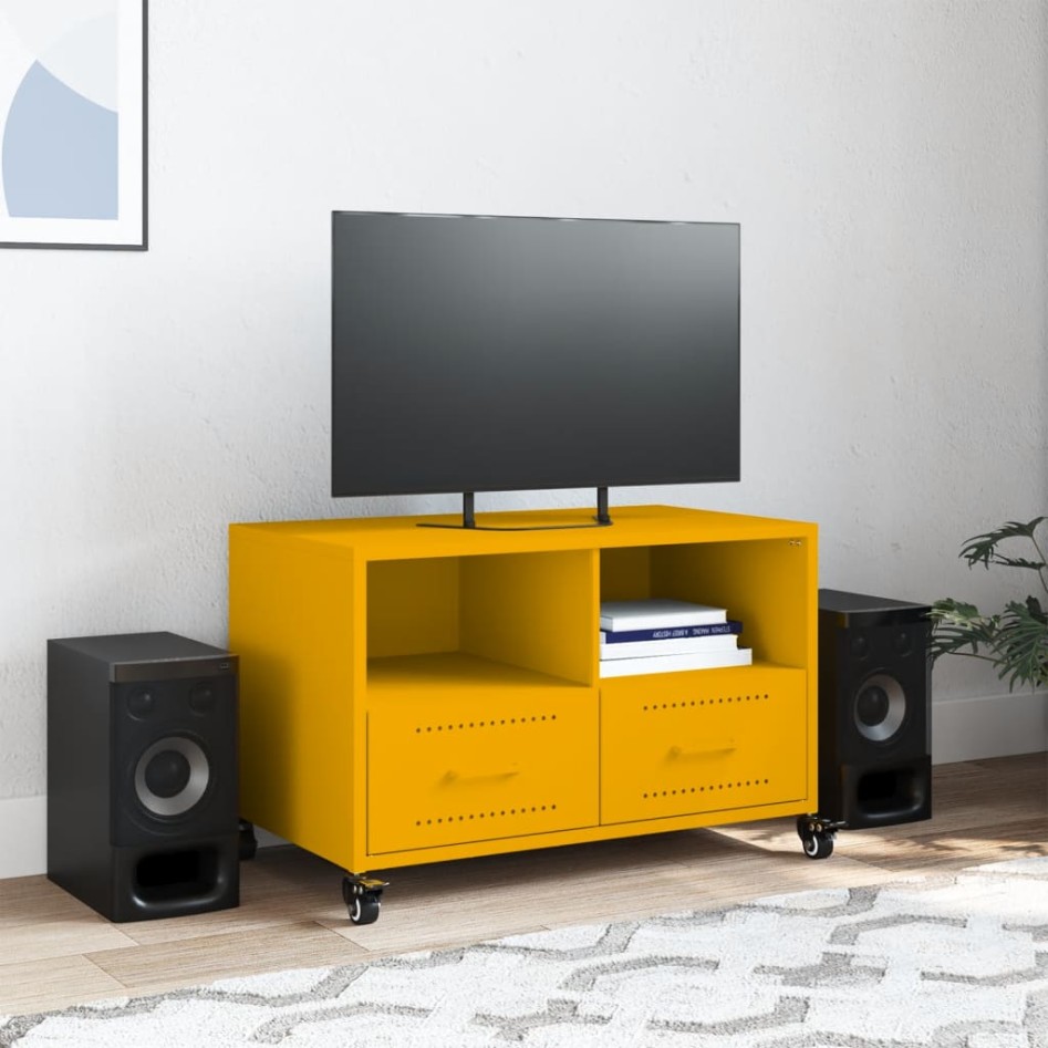 Mueble TV acero laminado en frío amarillo mostaza 68x39x43,5