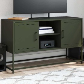 Mueble para TV de acero verde oliva 100,5x39x60,5
