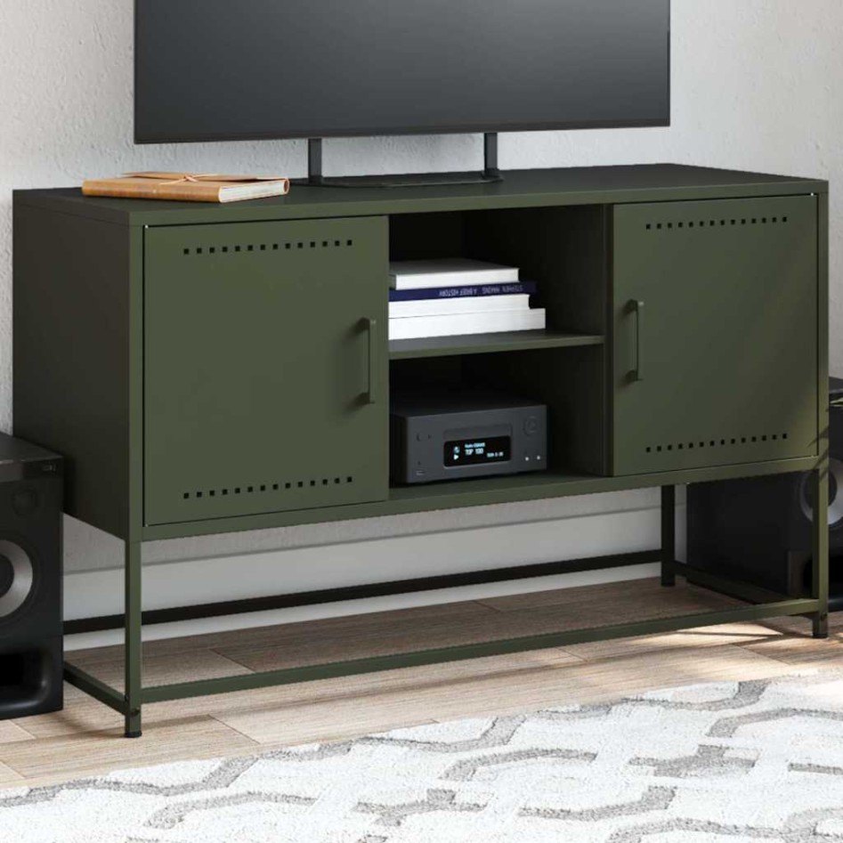 Mueble para TV de acero verde oliva 100,5x39x60,5