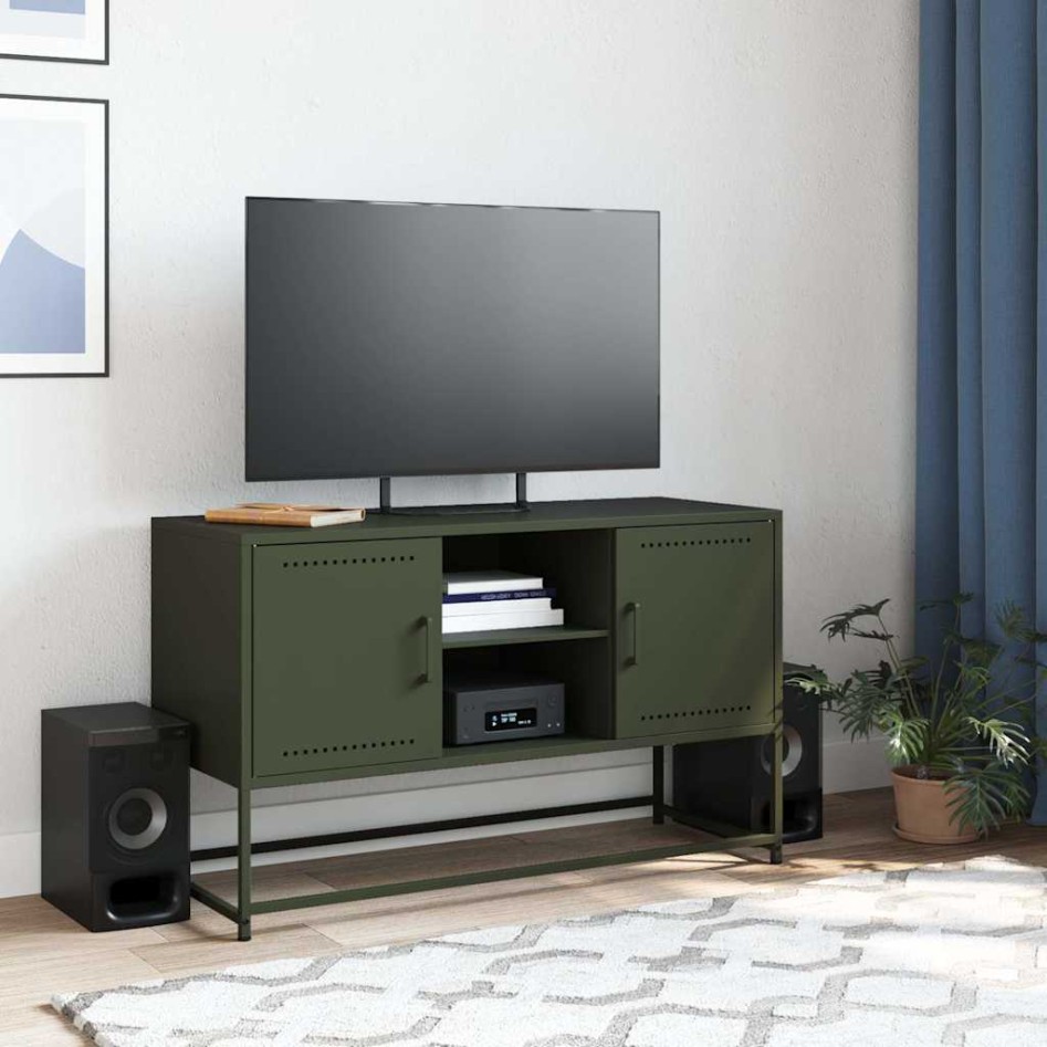 Mueble para TV de acero verde oliva 100,5x39x60,5