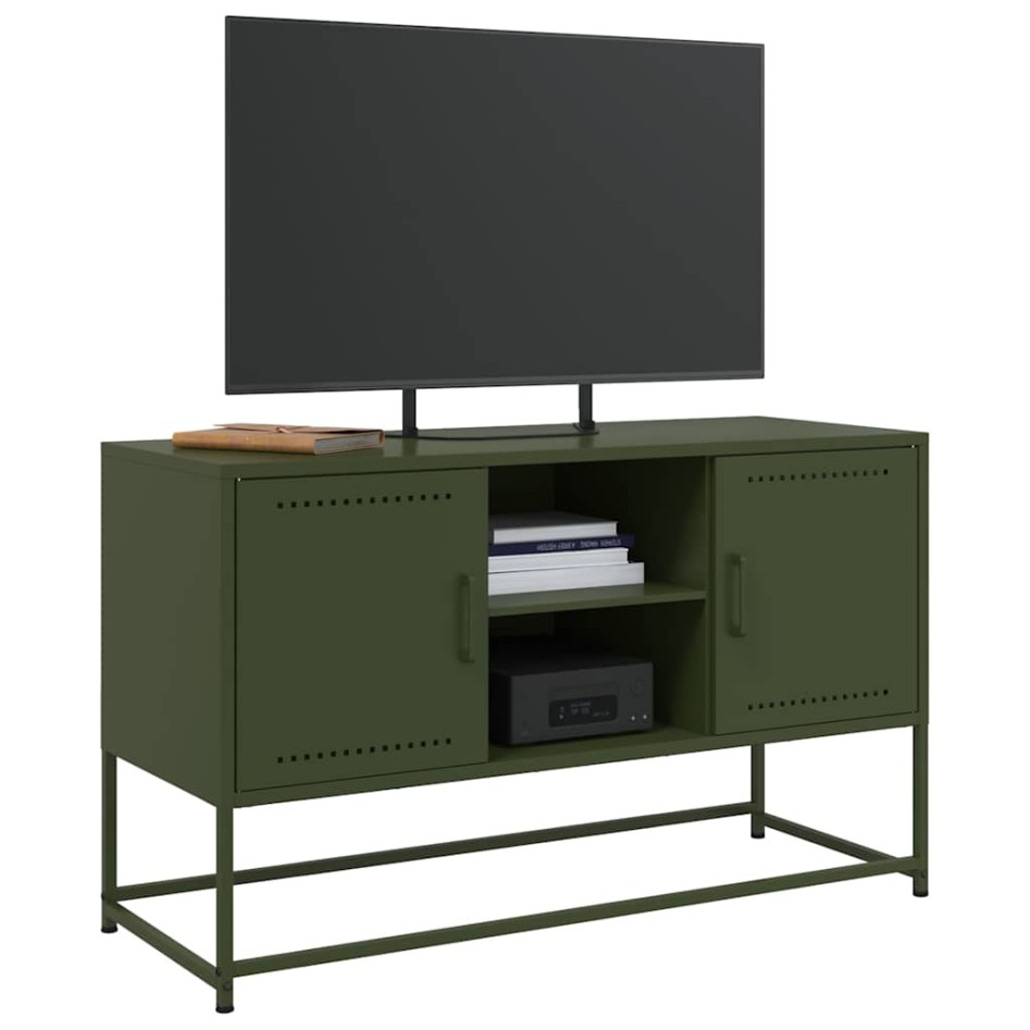 Mueble para TV de acero verde oliva 100,5x39x60,5
