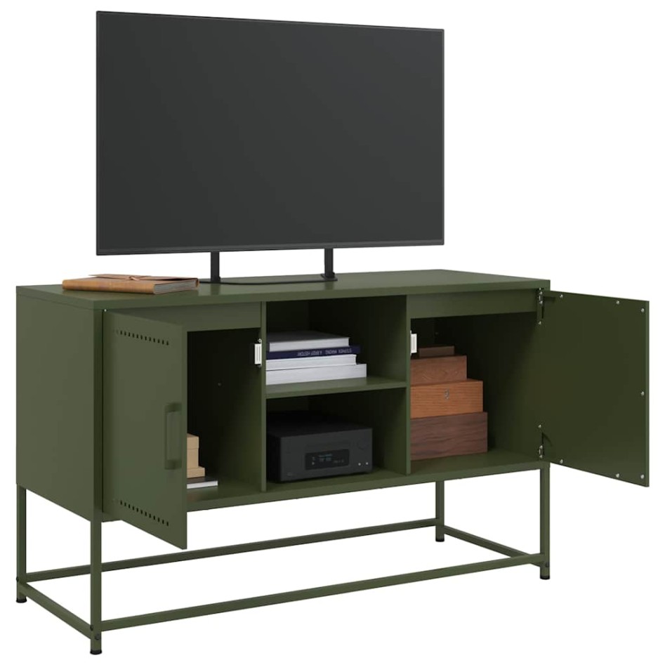 Mueble para TV de acero verde oliva 100,5x39x60,5