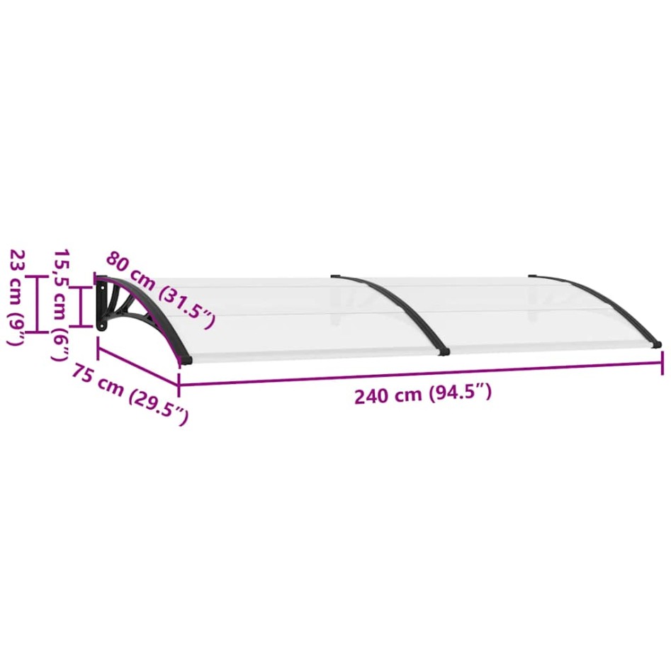 Marquesina para puerta PC negro y transparente 240x75