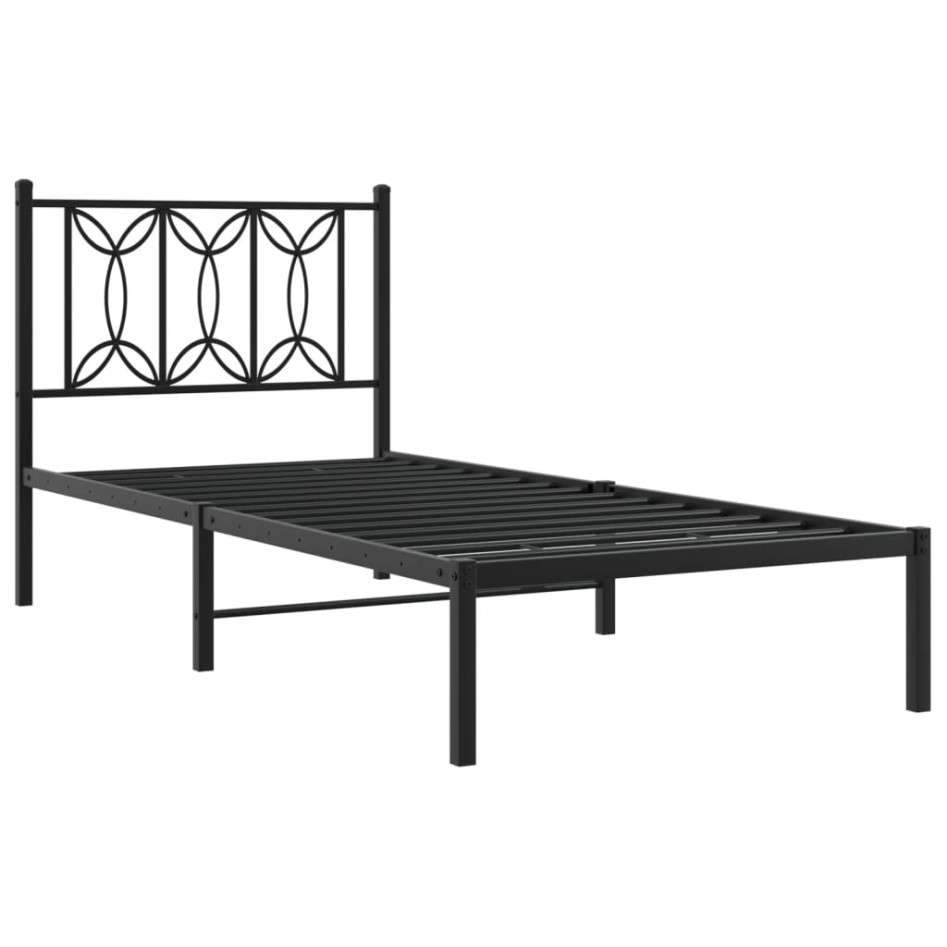 Estructura cama sin colchón con cabecero metal negro 75x190