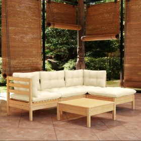 Muebles de jardín 5 piezas cojines madera de pino