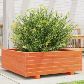Jardinera de madera maciza de pino marrón cera 70x70x26,5