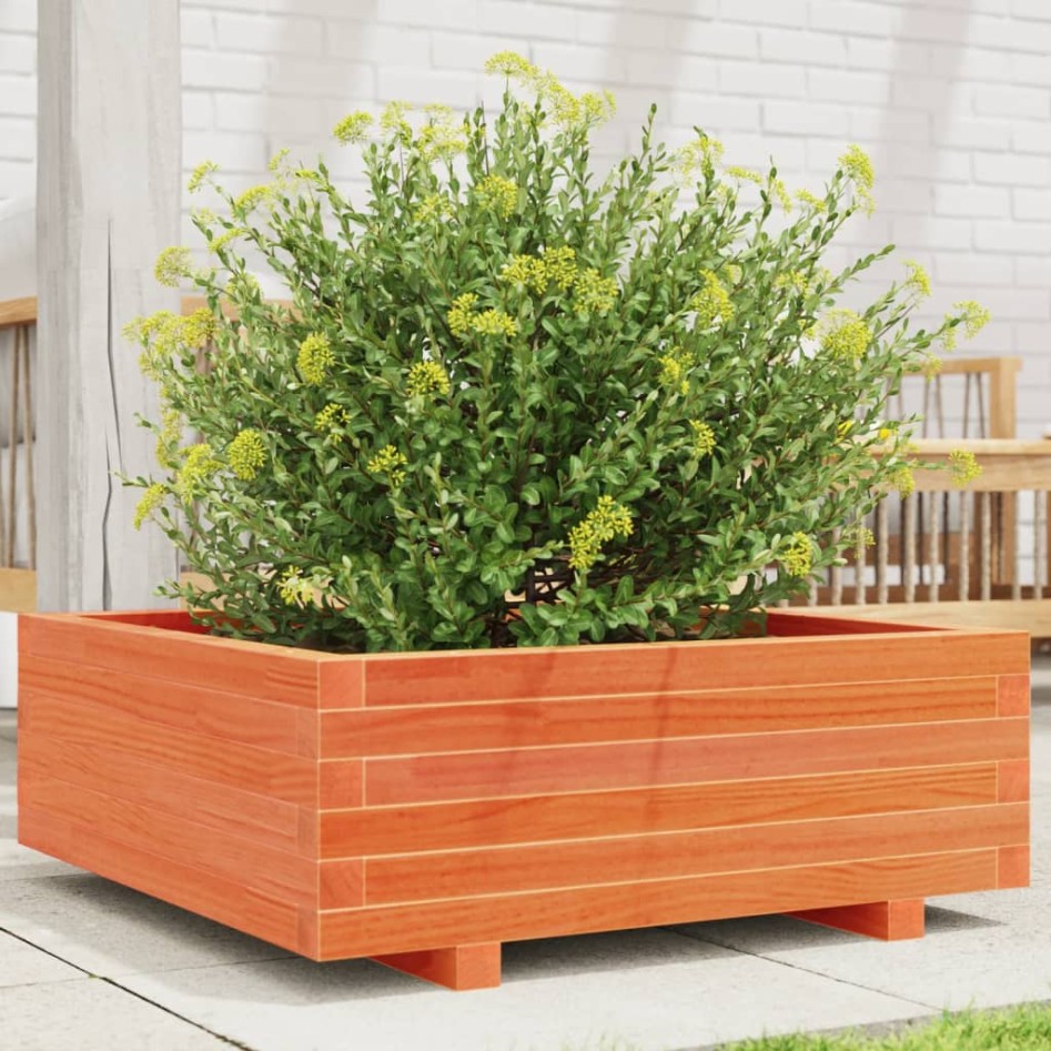 Jardinera de madera maciza de pino marrón cera 70x70x26,5