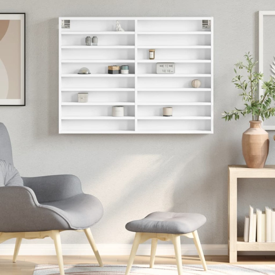 Vitrina de madera ingeniería blanca 100x8,5x75