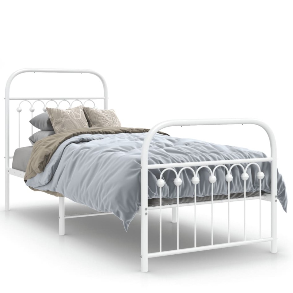 Estructura cama sin colchón con estribo metal blanco 75x190