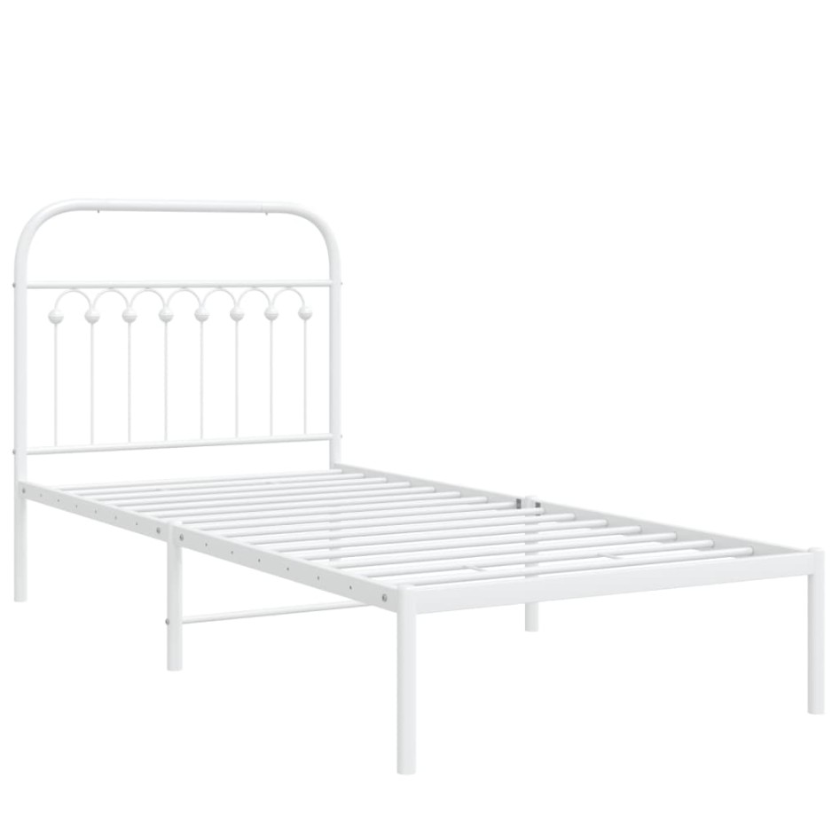Estructura cama sin colchón con cabecero metal blanco 90x190