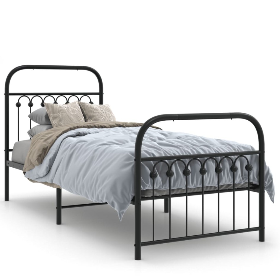 Estructura cama sin colchón con estribo metal negro 75x190