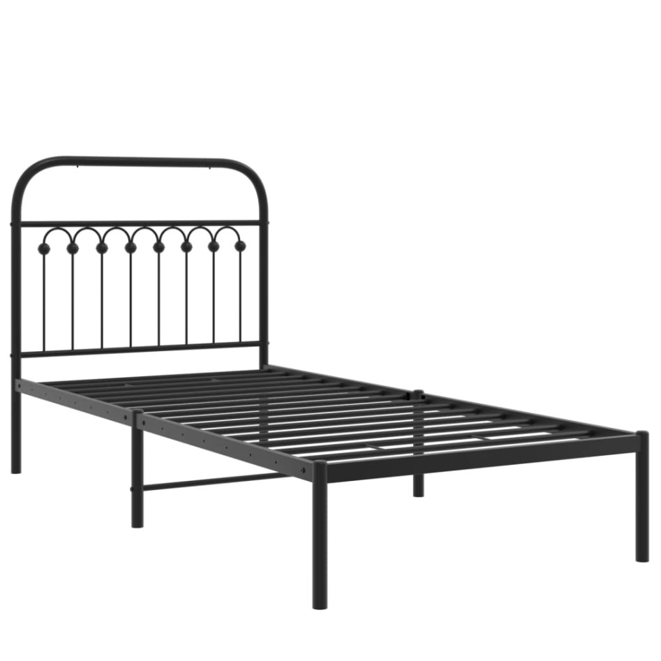 Estructura cama sin colchón con cabecero metal negro 90x200