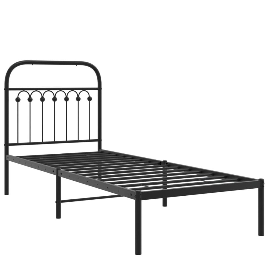 Estructura cama sin colchón con cabecero metal negro 80x200