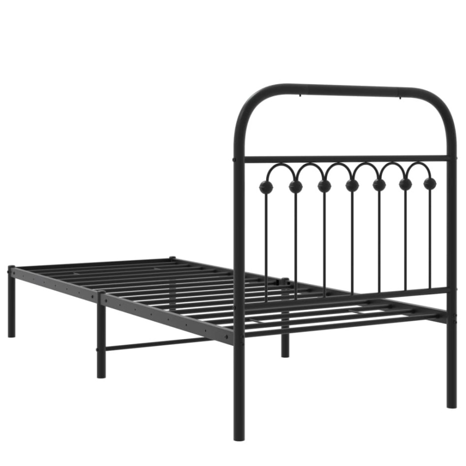Estructura cama sin colchón con cabecero metal negro 80x200