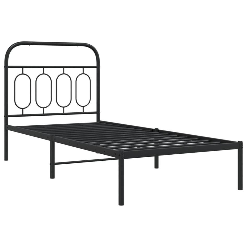 Estructura cama sin colchón con cabecero metal negro 80x200