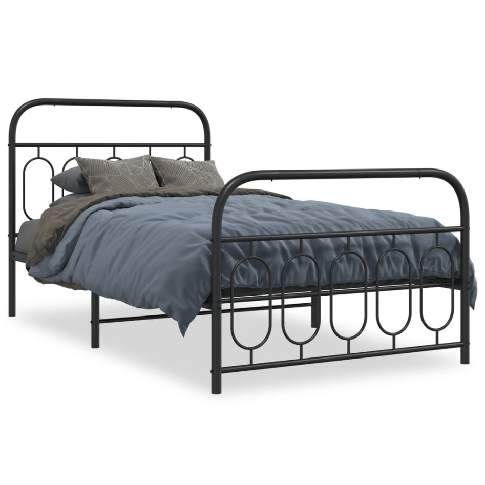 Estructura cama sin colchón con estribo metal negro 100x190