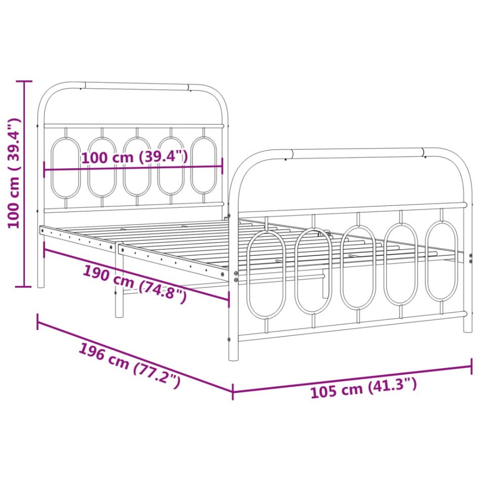 Estructura cama sin colchón con estribo metal negro 100x190