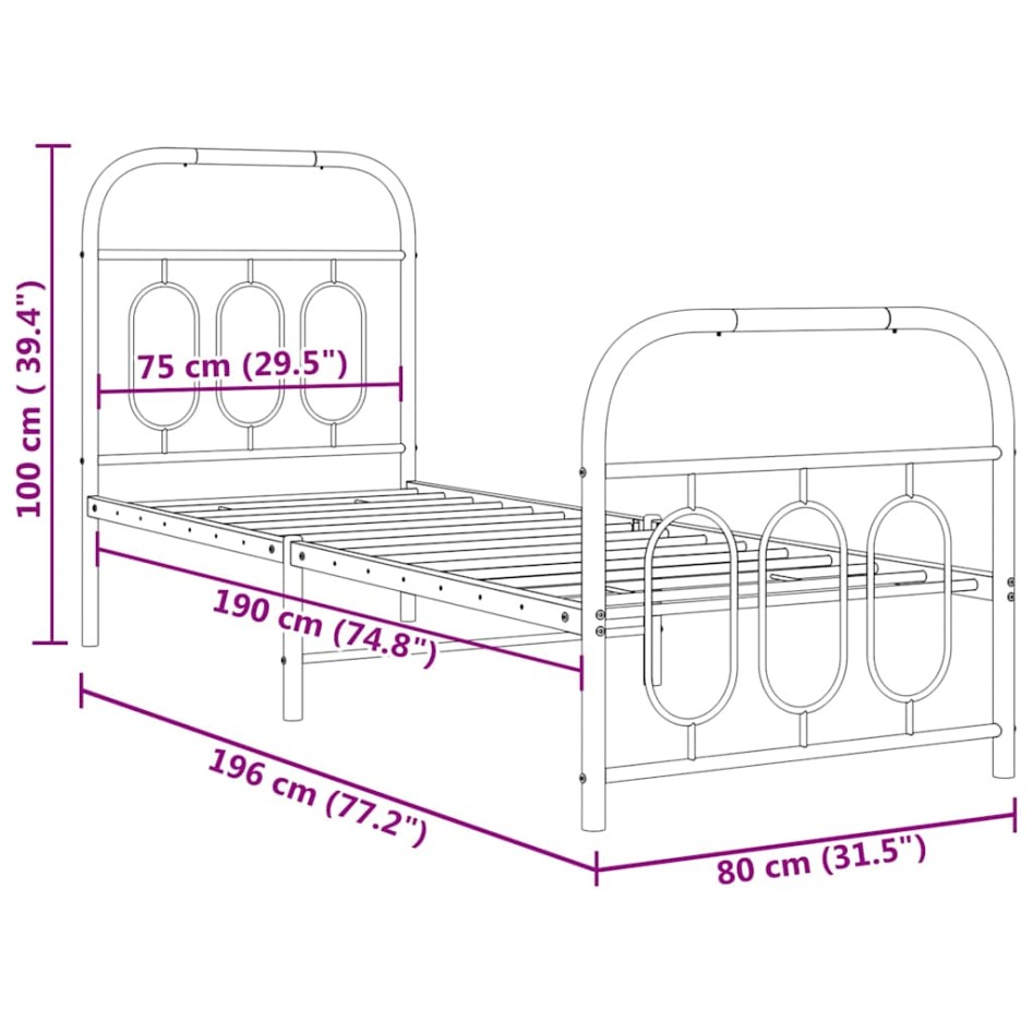 Estructura cama sin colchón con estribo metal blanco 75x190