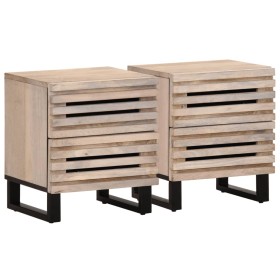 Mesitas de noche 2 uds madera de mango blanqueado 40x34x46